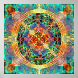 Atlantis geïnspireerde Rainbow Mandala Blue en Gol Poster