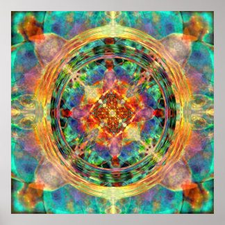 Atlantis geïnspireerde Rainbow Mandala Blue en Gol Poster