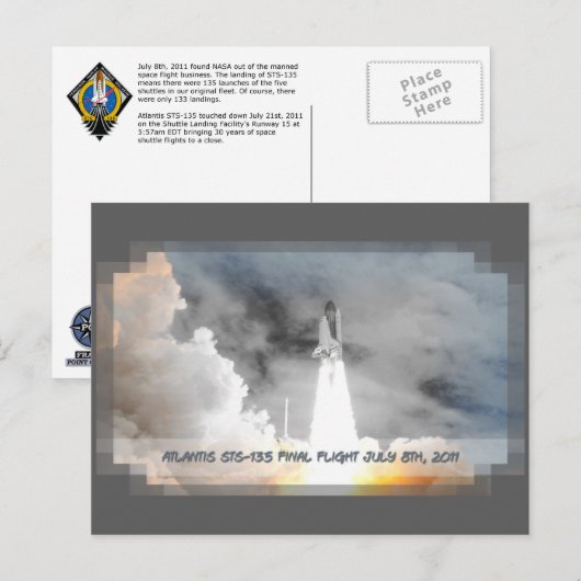 Atlantis Space Shuttle STS-135 Laatste vlucht Briefkaart (Voorkant / Achterkant)