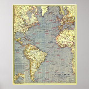 "Atlantische Oceaan: 1939 Gedetailleerde KAART ... Poster
