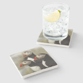 Atlantische papegaaiduikers op Machias Seal Island Stenen Onderzetter (Zijkant)