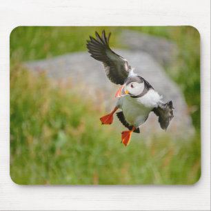 Atlantische Puffin-vogel die mousepad vliegt Muismat