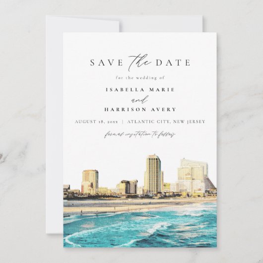 ATLANTISCHE STAD Waterverf New Jersey City Skyline Kaart (Voorkant)