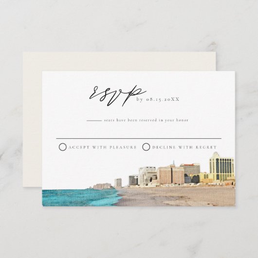 ATLANTISCHE STAD Waterverf RSVP Briefkaart (Voorkant / Achterkant)