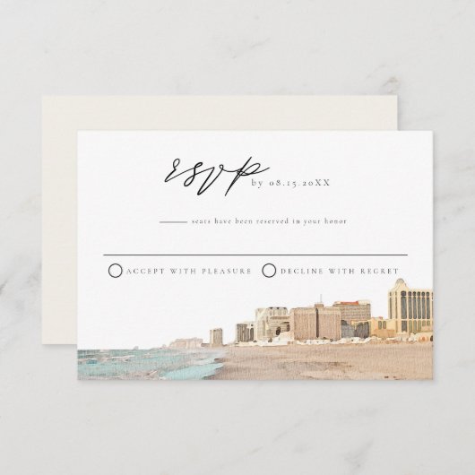 ATLANTISCHE STAD Waterverf RSVP Briefkaart (Voorkant / Achterkant)
