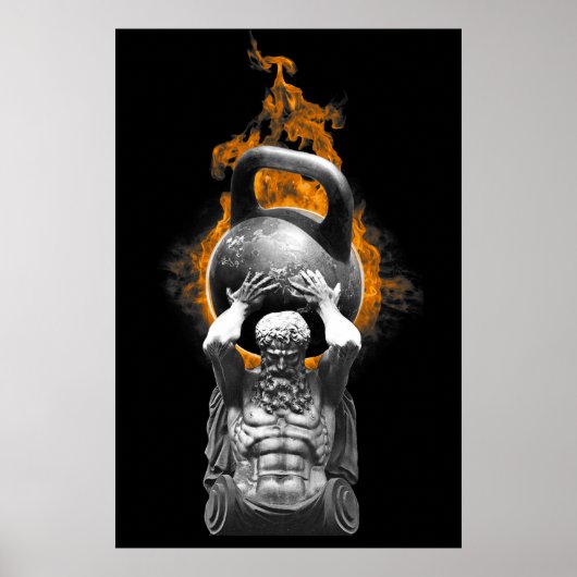 ATLAS HOLDING A KETTLEBELL ON FIRE POSTER (Voorkant)