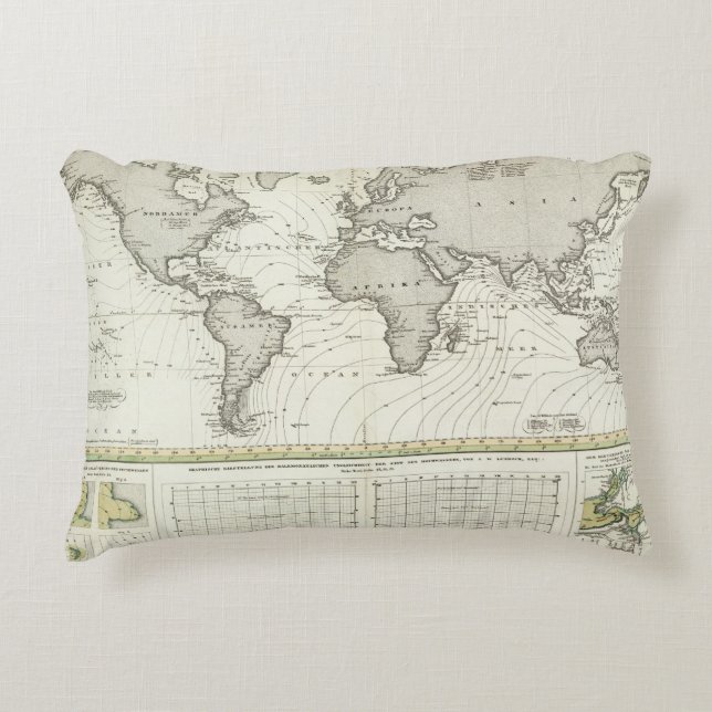 Atlas-kaart met brede golf decoratief kussen (Voorkant)