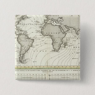 Atlas-kaart met brede golf vierkante button 5,1 cm