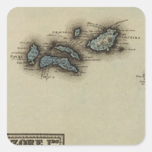 Atlas-kaart van de Azoren Vierkante Sticker (Voorkant)