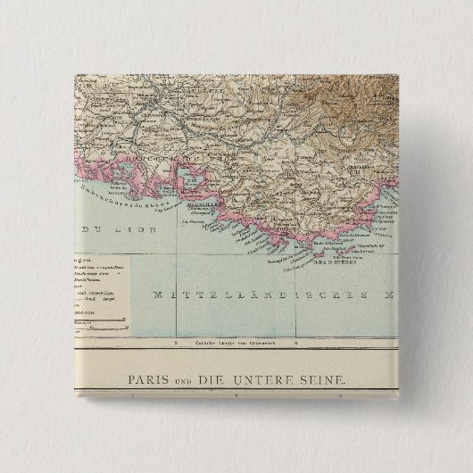 Atlas Map of France Vierkante Button 5,1 Cm (Voorkant)