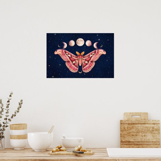Atlas Moth Celestial Moon Phase | Boho Lunar Art Poster (Keuken)