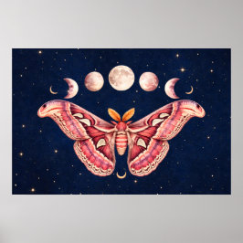 Atlas Moth Celestial Moon Phase | Boho Lunar Art Poster