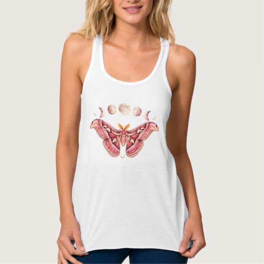 Atlas Moth Celestial Moon Phase | Boho Lunar Art Tanktop (Voorkant)
