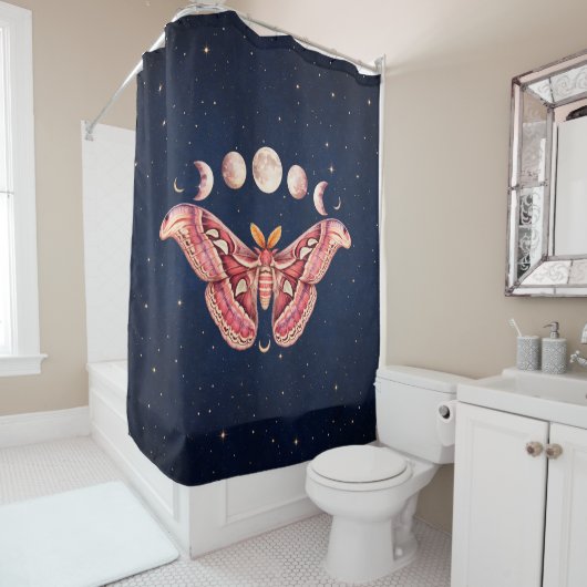 Atlas Moth Night Sky Cosmos Moon Phase | Boho Art Douchegordijn (In situ)