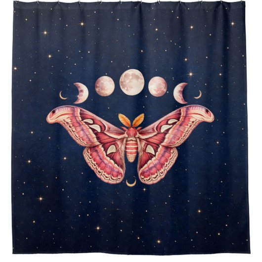 Atlas Moth Night Sky Cosmos Moon Phase | Boho Art Douchegordijn (Voorkant)