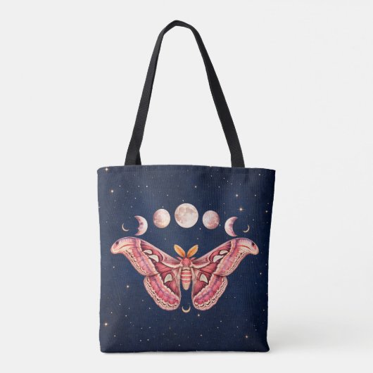 Atlas Moth Night Sky Cosmos Moon Phase | Boho Art Tote Bag (Achterkant)