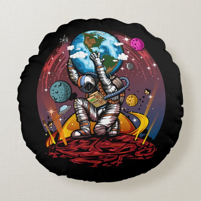 Atlas Space Man Rond Kussen (Voorkant)