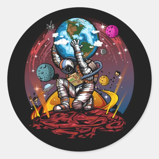 Atlas Space Man Ronde Sticker (Voorkant)