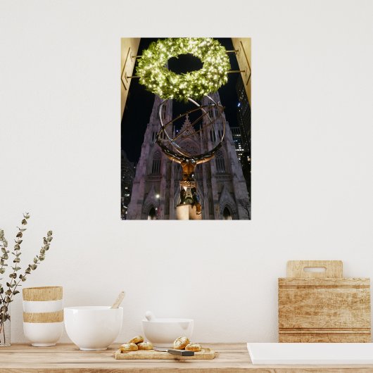 Atlas & St. Patrick's Cathedraal - Kerstfeest post Poster (Keuken)