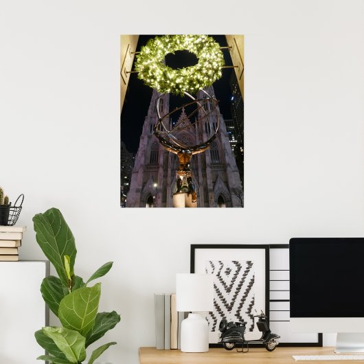 Atlas & St. Patrick's Cathedraal - Kerstfeest post Poster (Thuiskantoor)