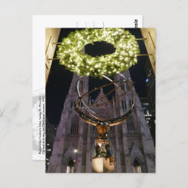 Atlas & St. Patrick's Cathedral, Kerstmis, NYC - Briefkaart
