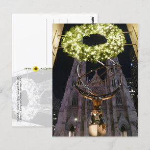 Atlas & St. Patrick's Cathedral, Kerstmis, NYC - Briefkaart