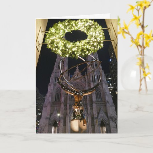 Atlas & St. Patrick's Cathedral, Kerstmis, NYC -  Kaart (Gele Bloem)