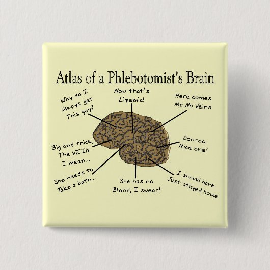 Atlas van een Phlebotomist-brein Vierkante Button 5,1 Cm (Voorkant)