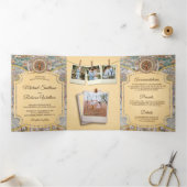 Atlas Wereldkaart Reizen Avontuur Bruiloft Drieluik Uitnodiging (Binnen)