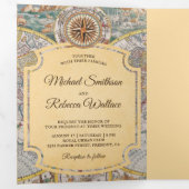 Atlas Wereldkaart Reizen Avontuur Bruiloft Drieluik Uitnodiging (Binnenzijde eerst)