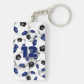 Atleet naam cluster van blauw zwarte voetballen sleutelhanger (achterkant)