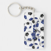 Atleet naam cluster van blauw zwarte voetballen sleutelhanger (Voorkant)