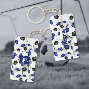 Atleet naam cluster van blauw zwarte voetballen sleutelhanger
