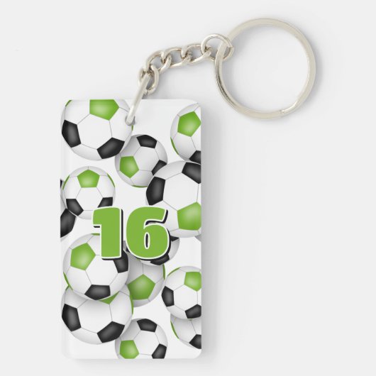 Atleet naam cluster van helder groene voetballen sleutelhanger (achterkant)