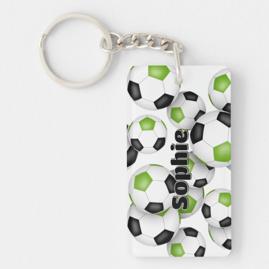 Atleet naam cluster van helder groene voetballen sleutelhanger (Voorkant)
