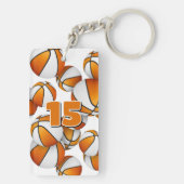 Atleet naam cluster van oranje witte basketballen sleutelhanger (achterkant)