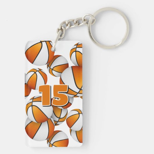 Atleet naam cluster van oranje witte basketballen sleutelhanger (achterkant)