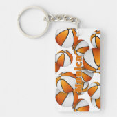 Atleet naam cluster van oranje witte basketballen sleutelhanger (Voorkant)