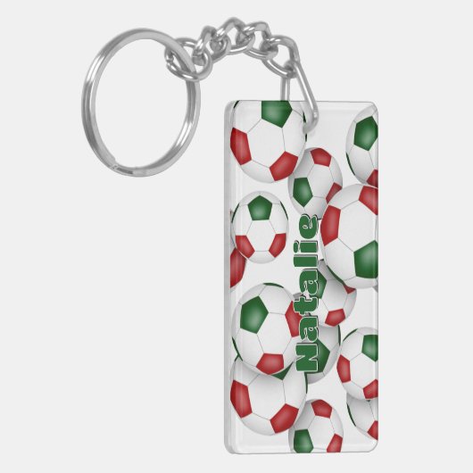 Atleet naam cluster van rode groene voetballen sleutelhanger (Voorkant Links)