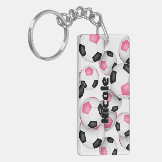 Atleet naam cluster van zwarte roze voetballen sleutelhanger (Voorkant Links)