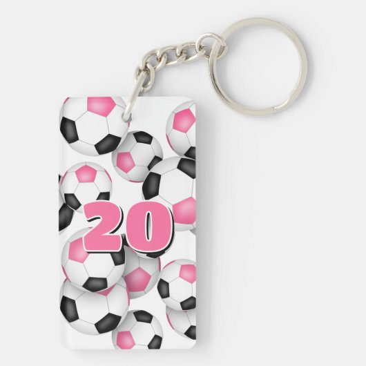 Atleet naam cluster van zwarte roze voetballen sleutelhanger (achterkant)