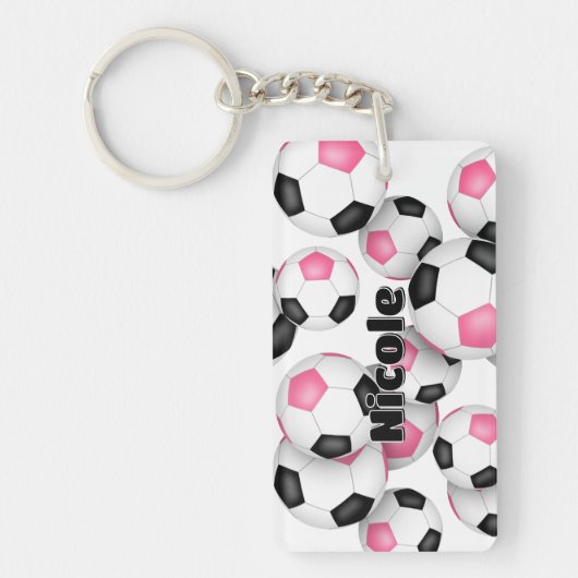 Atleet naam cluster van zwarte roze voetballen sleutelhanger (Voorkant)