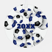 Atleet naam op blauw zwarte voetballen keepsake metalen ornament (Achterkant)
