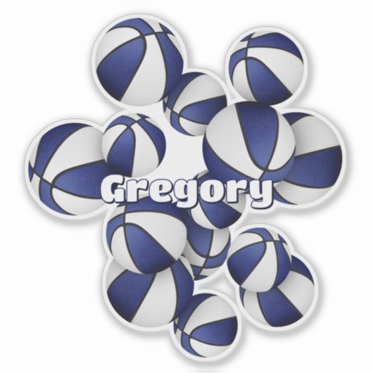 Atleet naam op cluster van blauwe witte basketball sticker (Voorkant)