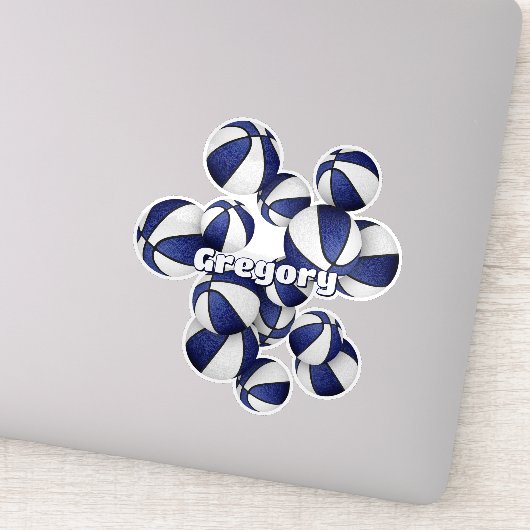 Atleet naam op cluster van blauwe witte basketball sticker (Detail)