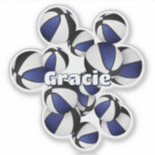 Atleet naam op cluster van blauwe zwarte basketbal sticker (Voorkant)