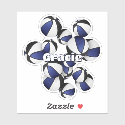 Atleet naam op cluster van blauwe zwarte basketbal sticker (Vel)
