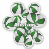 Atleet naam op cluster van groene witte basketball sticker (Voorkant)