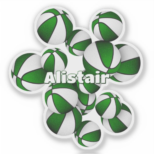 Atleet naam op cluster van groene witte basketball sticker (Voorkant)