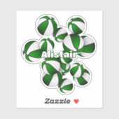 Atleet naam op cluster van groene witte basketball sticker (Vel)